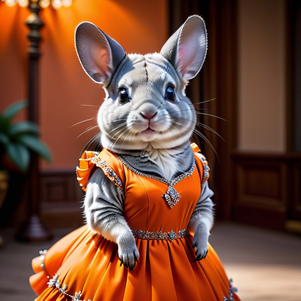 Imagen de una chinchillas en un vestido naranja