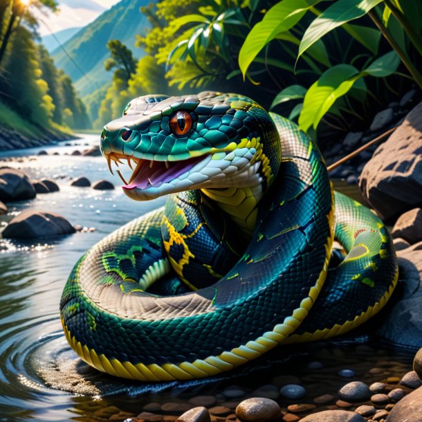 Imagem de uma cobra em um casaco no rio