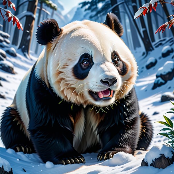 Image of a crying of a giant panda in the snow