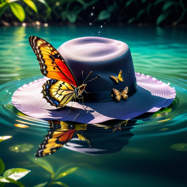 Image d'un papillon dans un chapeau dans l'eau