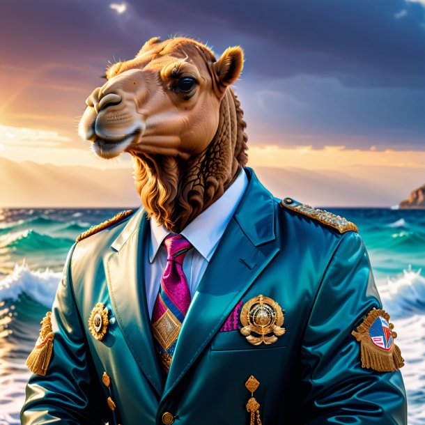 Pic of a camel in a jacket in the sea