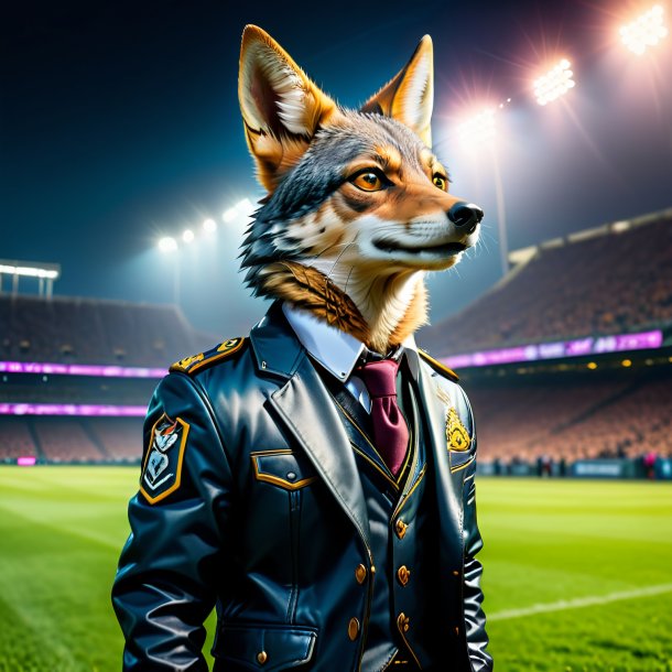 Image of a jackal in a jacket on the field