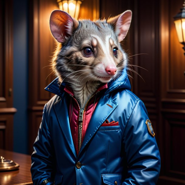 Picture of a possum in a blue jacket