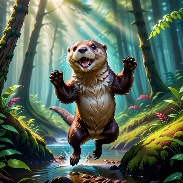 Picture of a jumping of a otter in the forest