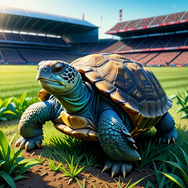 Drawing of a tortoise in a jeans on the field