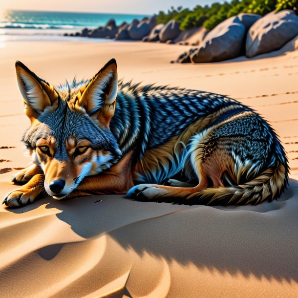 Photo d'un sommeil d'un chacal sur la plage