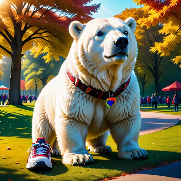 Foto de un oso polar en un zapato en el parque