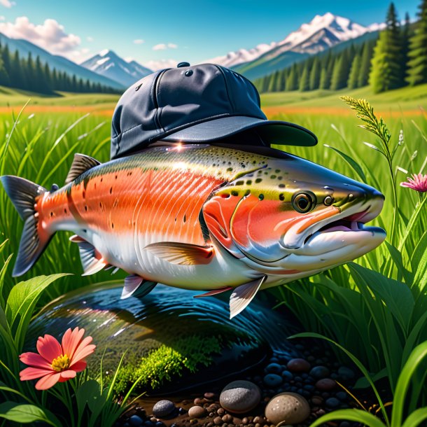 Picture of a salmon in a cap in the meadow