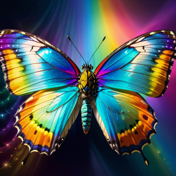 Photo of a butterfly in a jacket on the rainbow