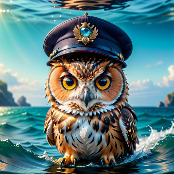 Pic of a owl in a cap in the sea