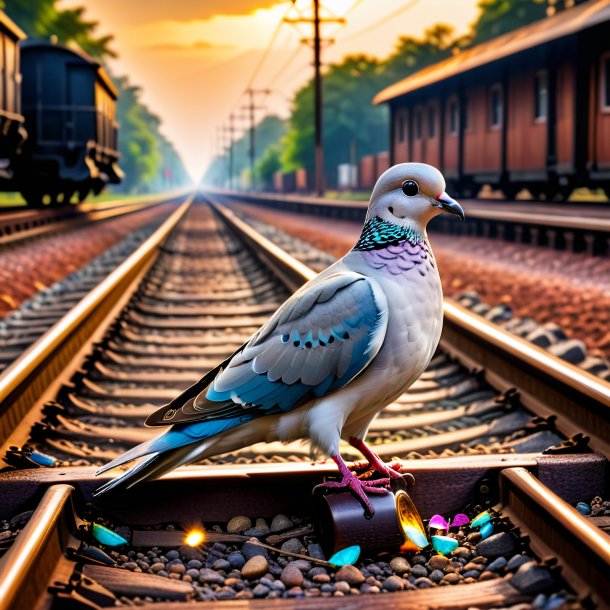 Foto de un trago de una paloma en las vías del tren