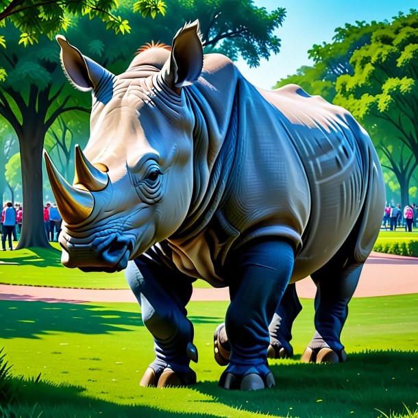 Photo of a rhinoceros in a jeans in the park