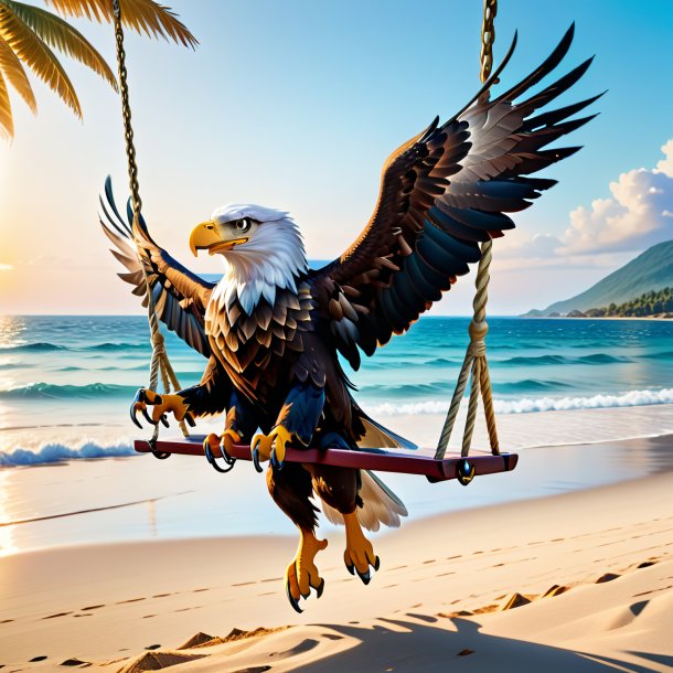 Image of a swinging on a swing of a eagle on the beach