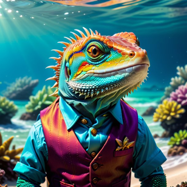 Photo of a lizard in a vest in the sea