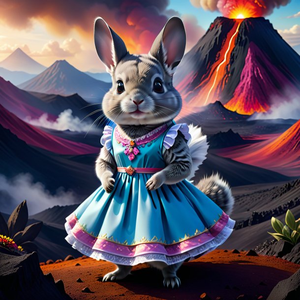 Illustration of a chinchillas in a dress in the volcano