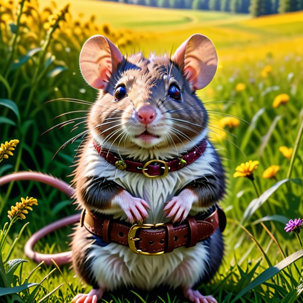 Pic of a rat in a belt in the meadow