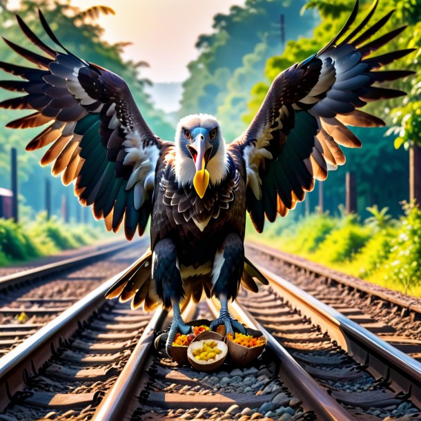 Picture of a eating of a vulture on the railway tracks