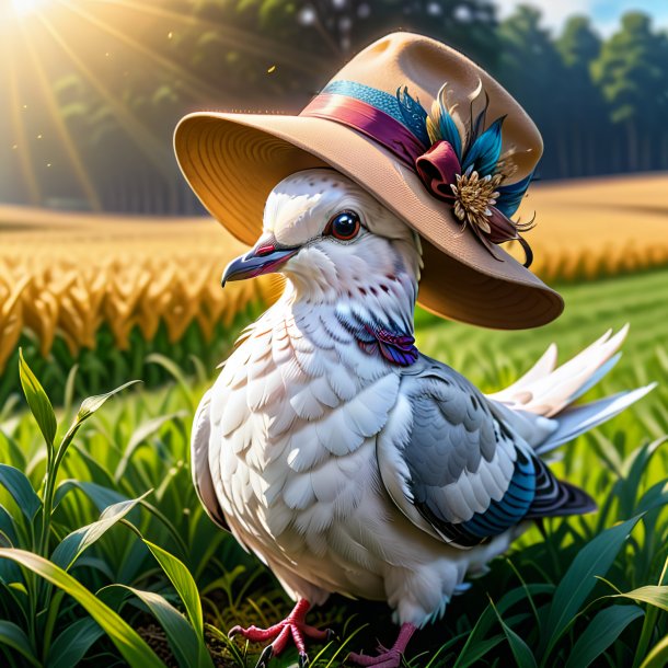 Drawing of a dove in a hat on the field