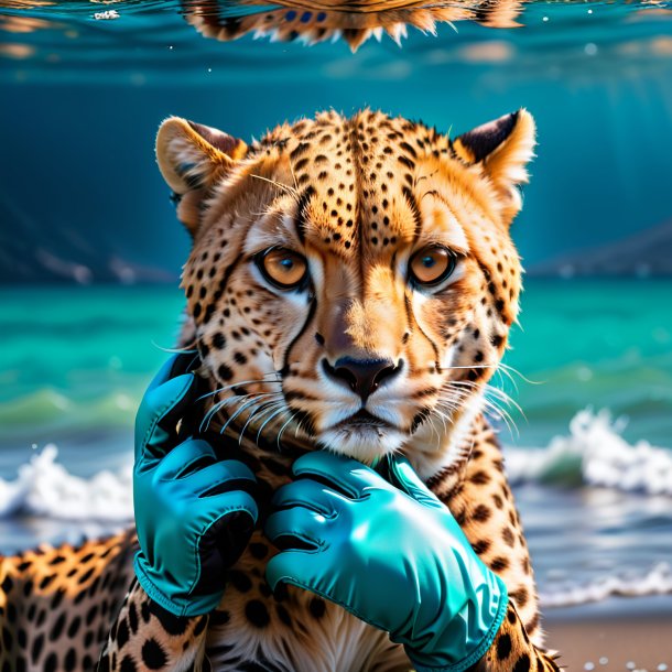 Image of a cheetah in a gloves in the sea