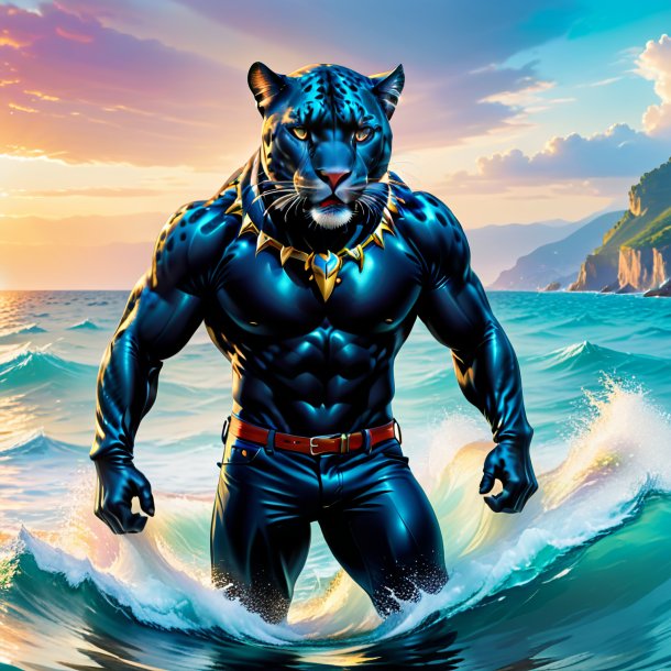 Image of a panther in a trousers in the sea