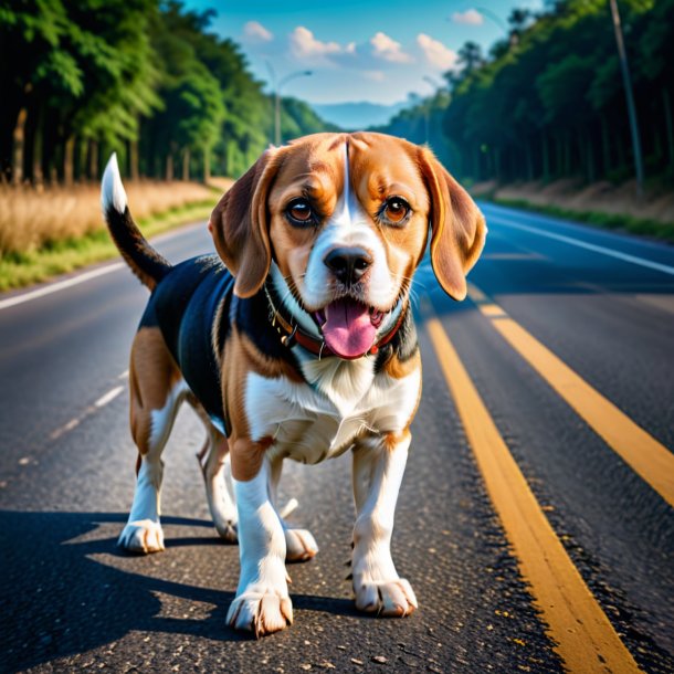 Image of a angry of a beagle on the road