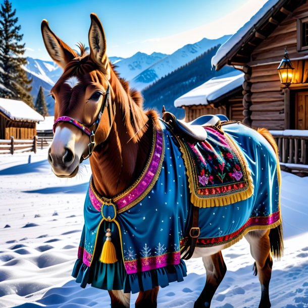 Photo of a mule in a dress in the snow