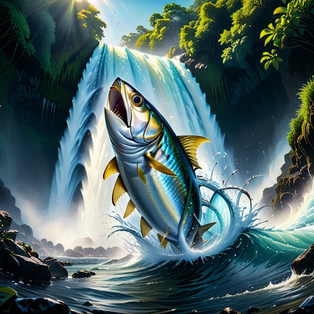 Image of a angry of a sardines in the waterfall