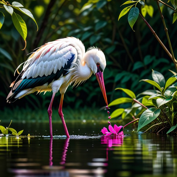 Foto de uma cegonha bebendo fuchsia