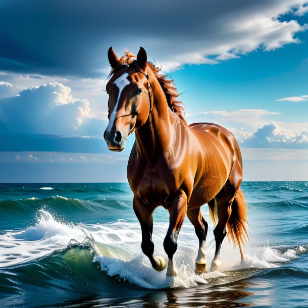 Photo of a horse in a coat in the sea