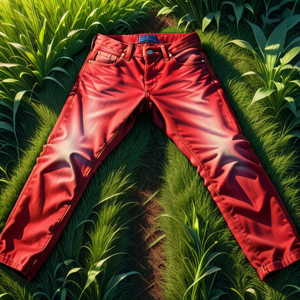 Desenho de um jeans vermelho da grama