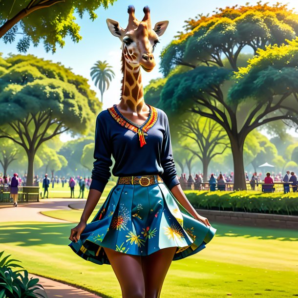 Illustration of a giraffe in a skirt in the park