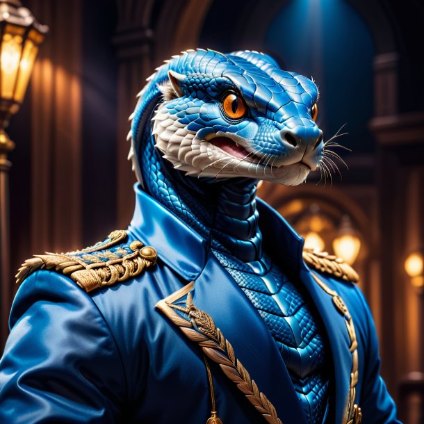 Photo of a cobra in a blue coat