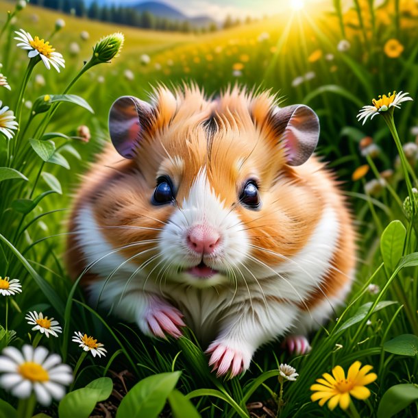 Image of a sleeping of a hamster in the meadow