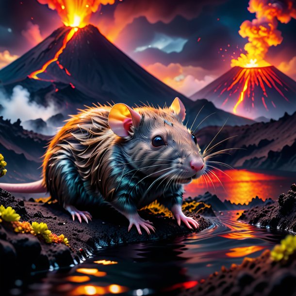 Pic of a swimming of a rat in the volcano