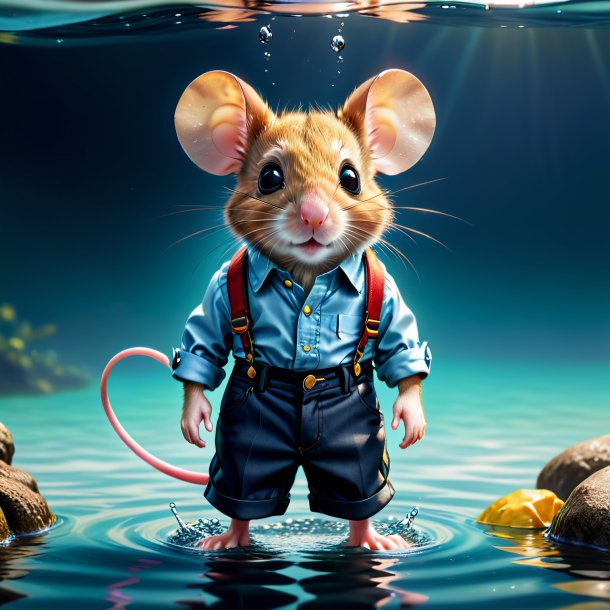 Photo of a mouse in a trousers in the water