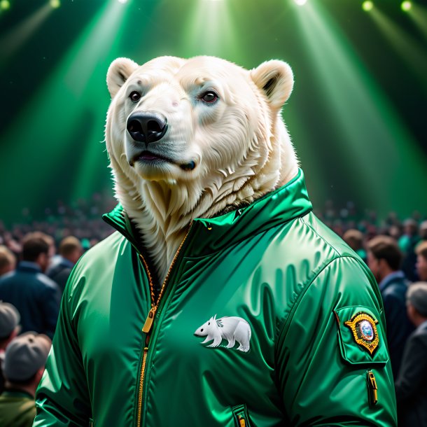 Image of a polar bear in a green jacket