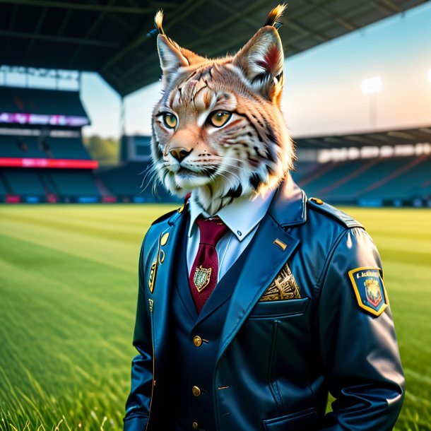 Image of a lynx in a jacket on the field