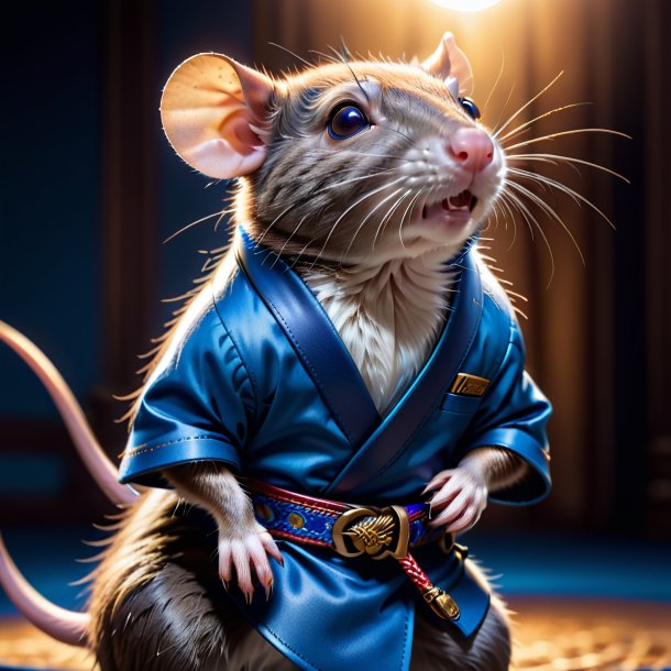 Photo of a rat in a blue belt