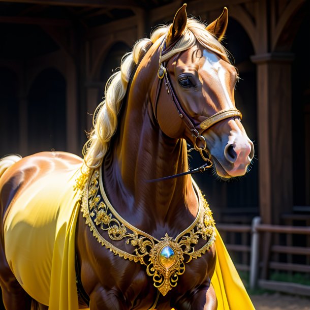 Foto de un caballo en un vestido amarillo