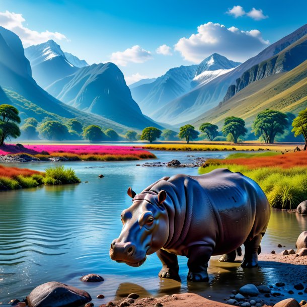 Image of a waiting of a hippopotamus in the mountains