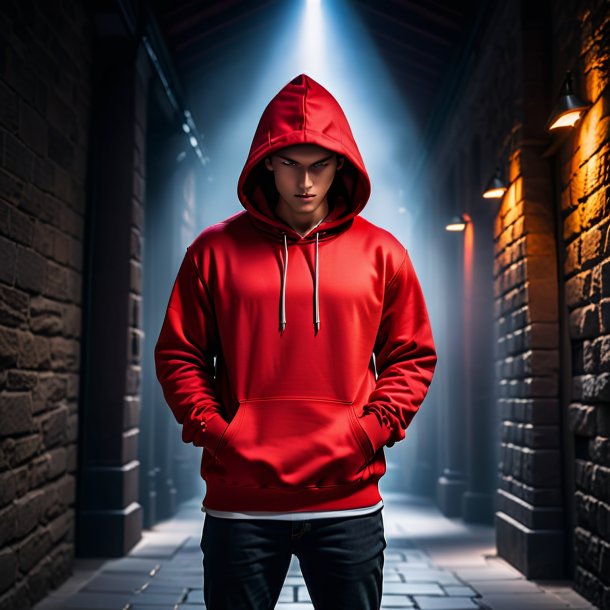 Fotografia de um hoodie vermelho de pedra