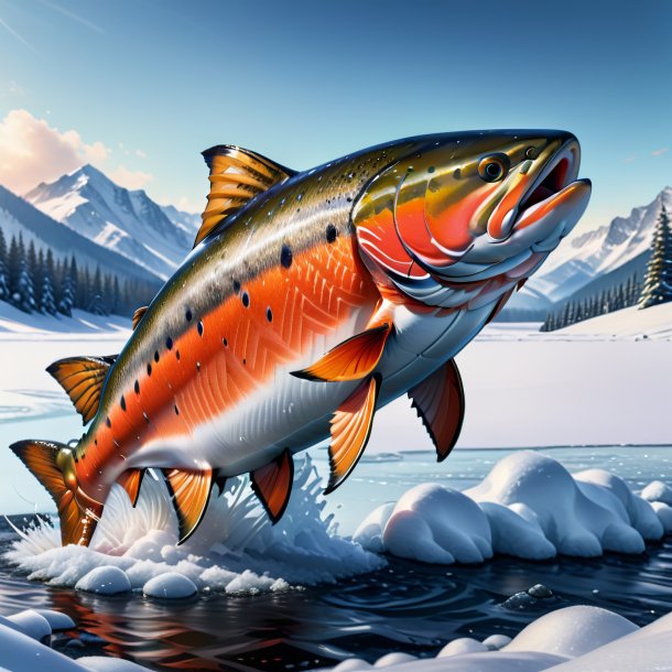 Drawing of a salmon in a vest in the snow