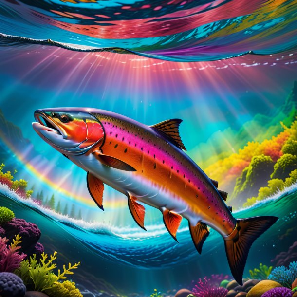 Picture of a playing of a salmon on the rainbow