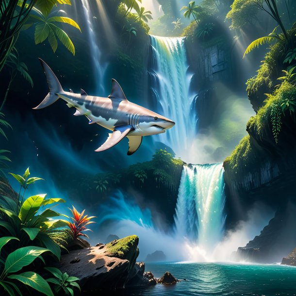 Pic of a smoking of a hammerhead shark in the waterfall