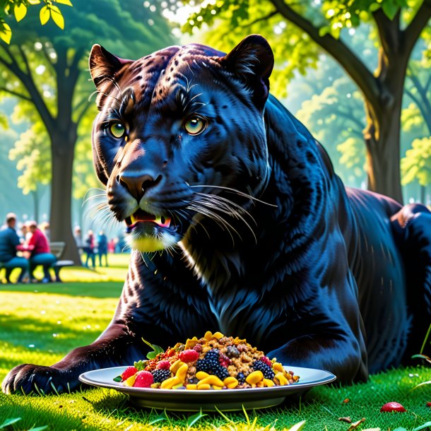 Photo d'un repas d'une panthère dans le parc