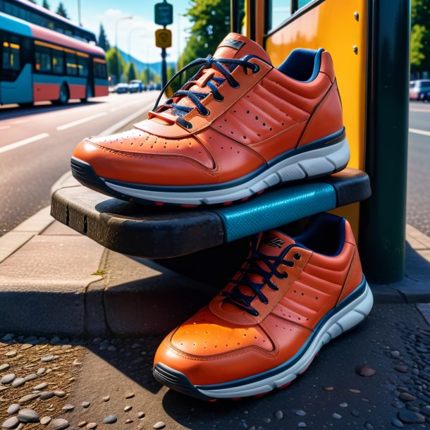 Foto de un salmón en un zapato en la parada de autobús