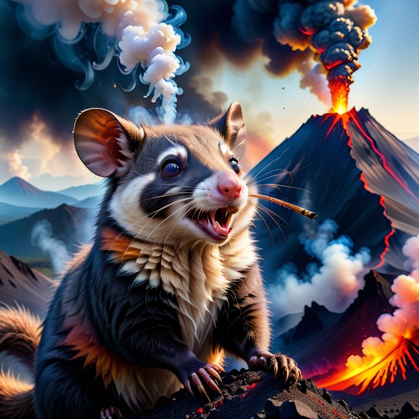 Photo of a smoking of a possum in the volcano