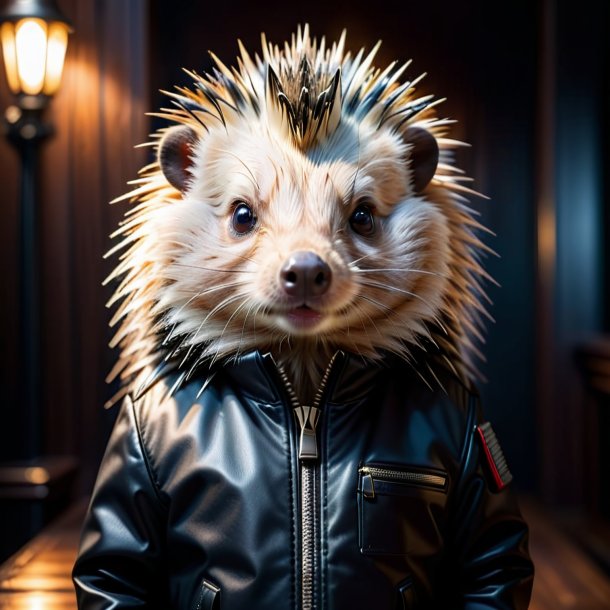 Photo of a porcupine in a black jacket