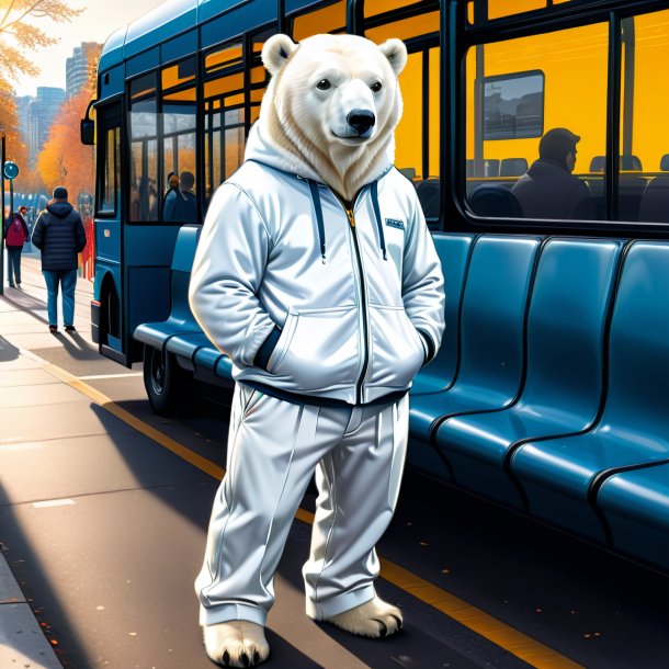 Drawing of a polar bear in a trousers on the bus stop