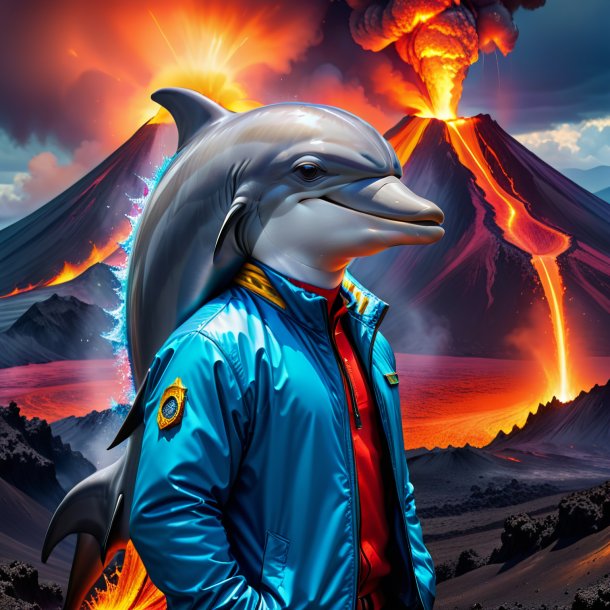 Photo of a dolphin in a jacket in the volcano